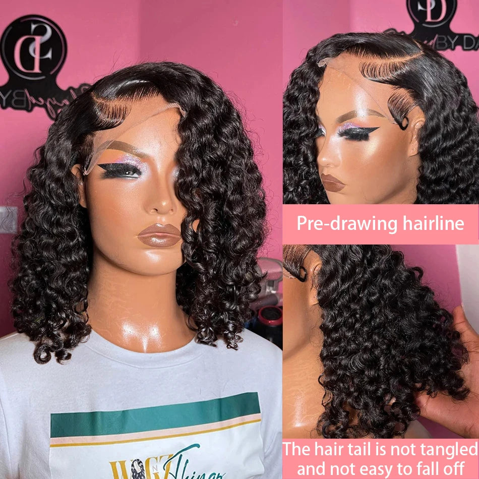Brazilian Deep Water Wave Bob Wig 13x4 Lace Frontal Wig 100% Human Hair Short Curly 4x4 Closure Wig Preplucked Remy Hair 14 Inch