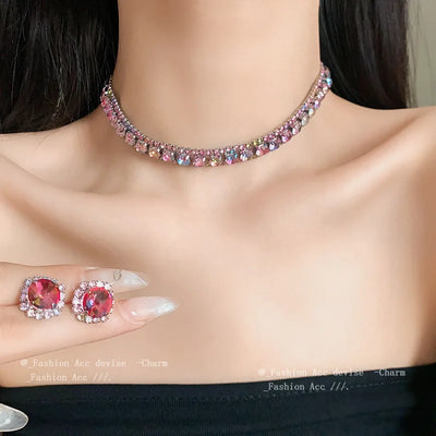 Square Crystal Choker Necklace Luxury Style Temperament Collarbone Chain Neck Chain Exquisite Collar Decoration