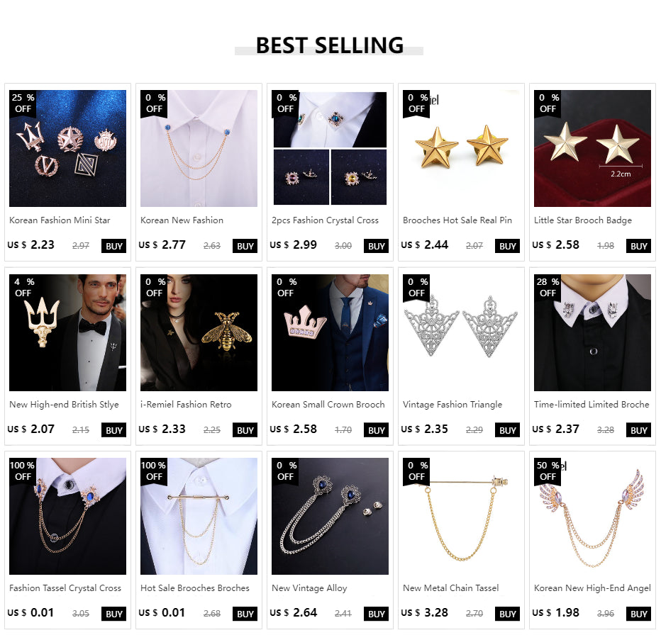 Fashion Tassel Crystal Cross Chain Brooch Women's Shirt Collar Pins and Brooches Personality Lapel Pin Buckle Women Accessories