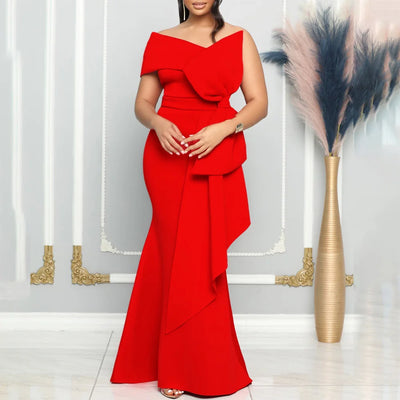 Elegant Dresses for Women One Shoulder Sleeveless Ruffles Mermaid Floor Length Luxury Birthday Party Dinner Vestidos Mujer Dress