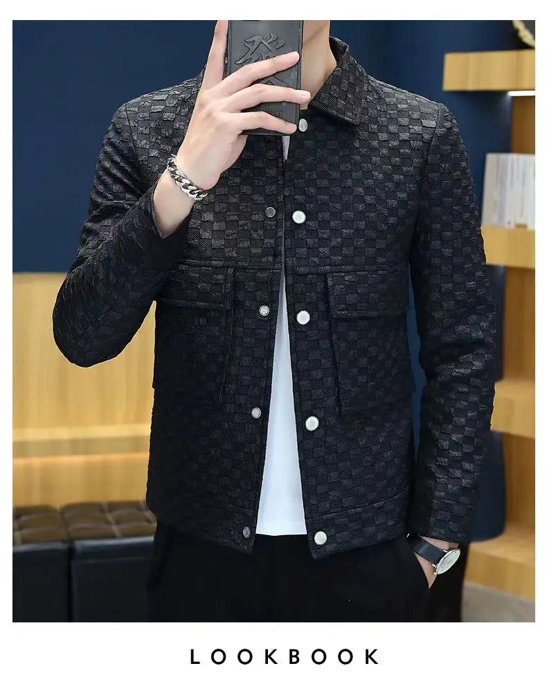 Men Jacket Fashion loose lapel-up Spring Autumn retro men Coat Casual Cargo jacket Solid Color Loose male Outerwear
