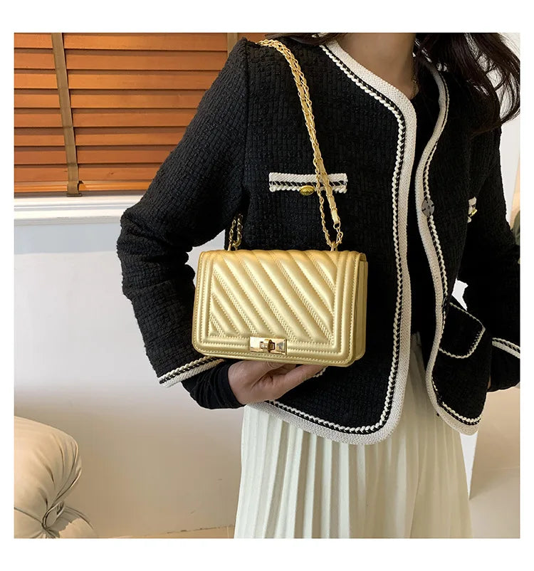 Fashionable Mini Quilted Embossed Chain Shoulder Bag Simple And Versatile Diagonal Crossbody Bag For Women Square Handbag