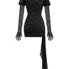 New Sexy Gloves Long Sleeves Cutout Pleated Draped Mini Dress Women Red/White Lace Floral Bodycon Dresses Party Cocktail Club