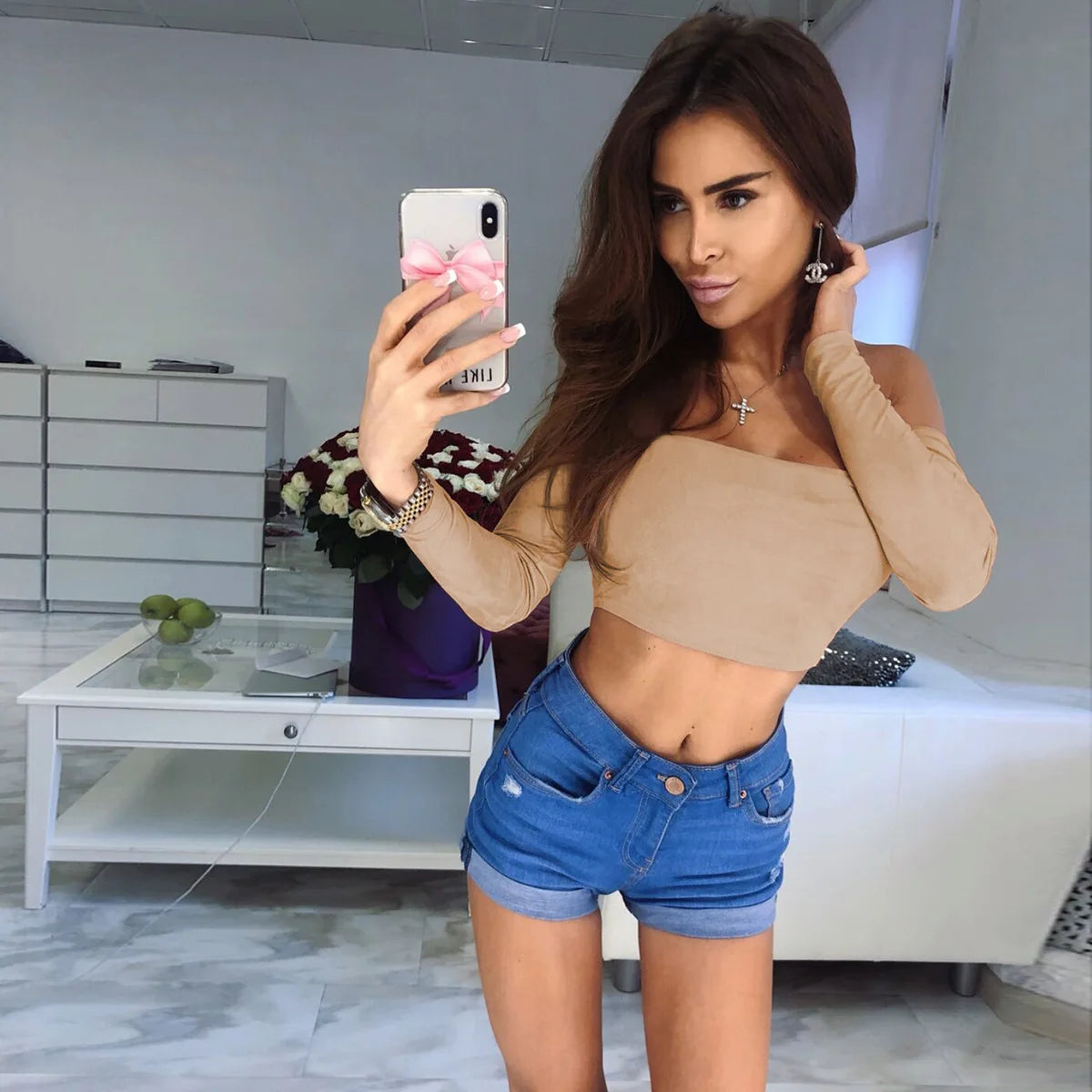 Sexy Off Shoulder Wrap Chest Bare Midriff Short T Shirt Women Long Sleeves Bottoming Shirt Ladies Tee Shirt Tops Camisetas Mujer