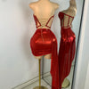 Sparkly Red Diamonds Asymmetrical Two Pieces Dress Design 2025 Women Sexy Strapless Top Skirt Suits Dance Performance Outfit