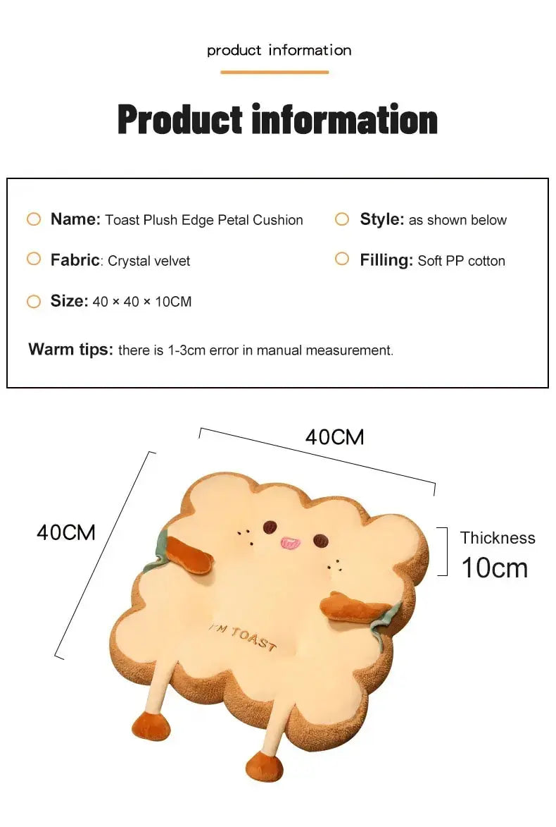 1pc Simulation Bread Toast Cushion Stuffed Memory Foam Pillow Sofa Chair Decor Seat Cushion Cute Student Chair Pad