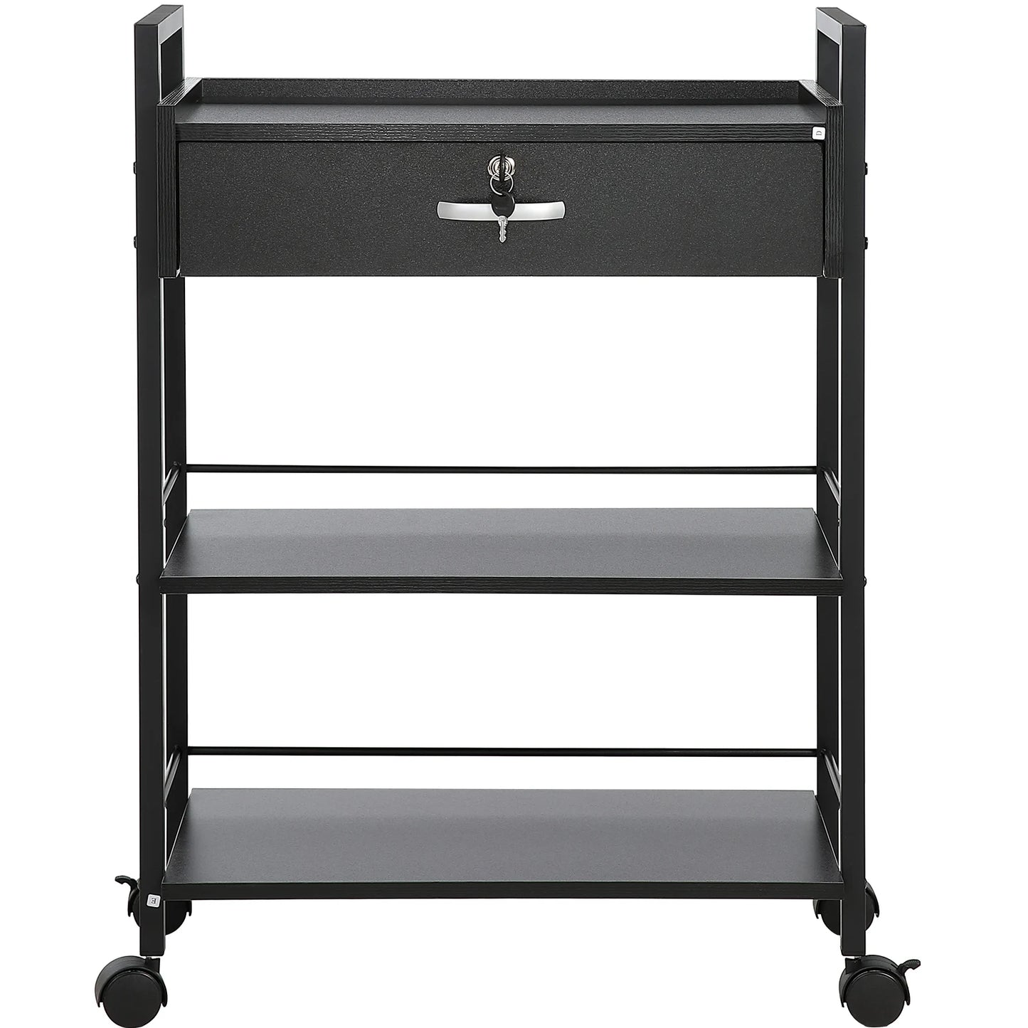 VEVOR Beauty Salon Storage Trolley Cart, Glass Top Hair Salon Station Cabinet for Stylist with Drawer & Dryer Holder