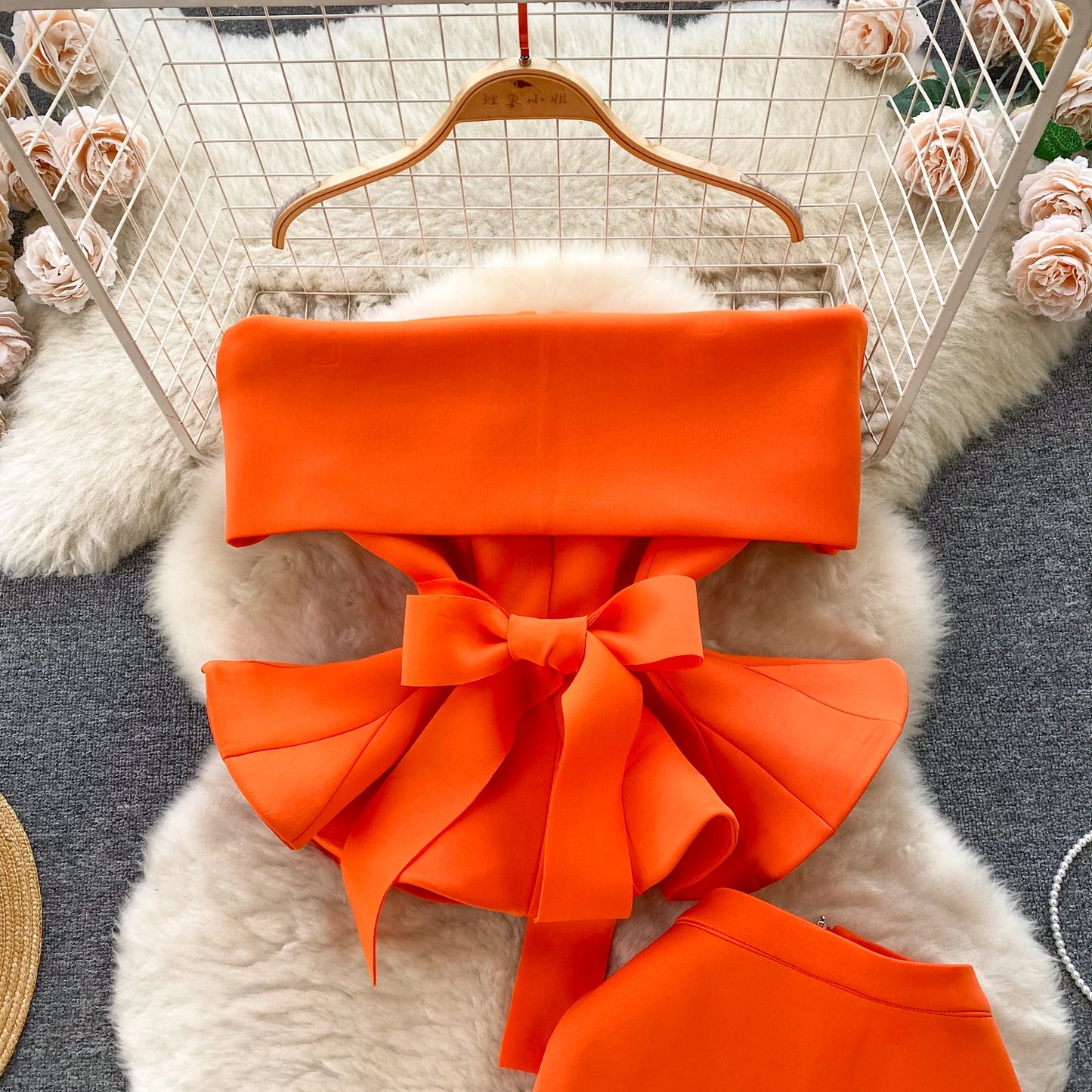 Women Vintage Two Pieces Skirt Sets Women Long Sleeve Sexy Slash Neck Bandage Ruffle Blouse Top and High Waist  Hip Wrap Skirt