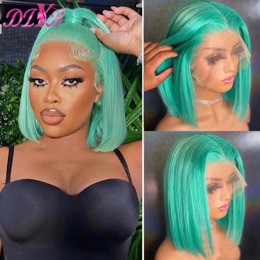 Blue Bob Wigs Human Hair 13x4 HD Lace Frontal Wig Human Hair Pre Plucked 180% Density Straight Short Blue Bob Wigs for Women