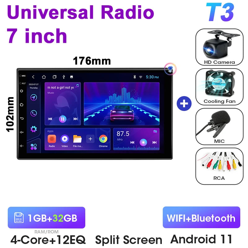 Universal 7 9 10″ 2 din Android 12 Car Radio Multimedia Video Player For Nissan Kia Honda Toyota Volkswagen 4G DSP Carplay Auto