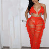 RT Sexy Women Crochet Set Two Pieces Set Halter Backless Top Pants Tassels Knitted 2 Pieces Set Hollow Out Crocheted Beach Set