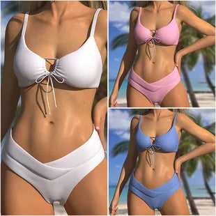Bikini Swimsuit 2025 New Sexy Slim Fit Backless Swimsuit Hanging Neck Small Lace Split Swimsuit