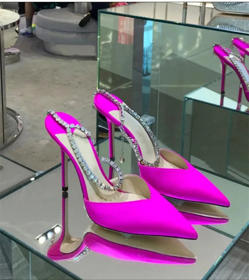 Luxury Crystal Sequined Women Pumps Elegant Thin High heels Spring Summer Fashion Chains Party Shoes Sexy Wedding Bridal Shoes