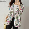 Women Autumn Blazer Retro Printed Coats Casual Long Sleeve Floral Outerwear ZANZEA Female Single Button Lapel Jackets Oversize