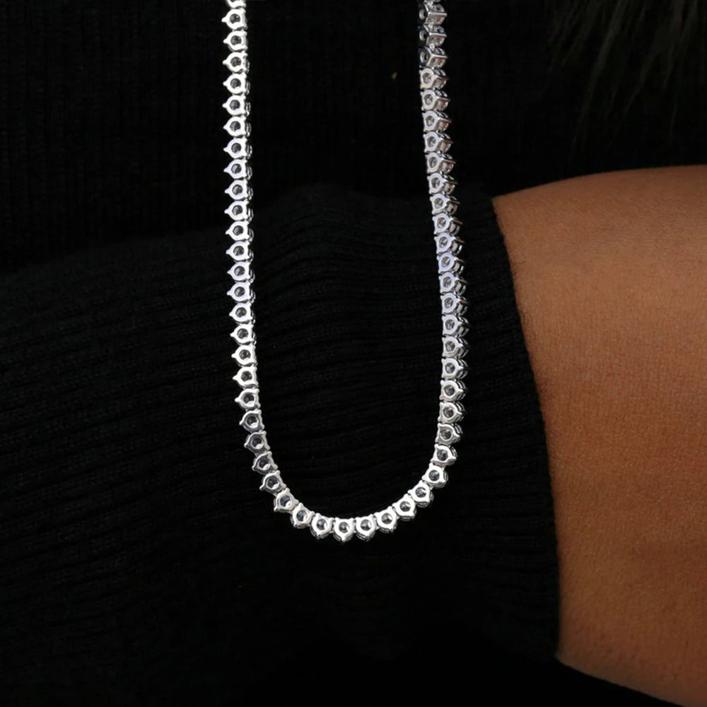 Houtros 3mm Full Moissanite Tennis Necklace 925 Sterling Silver 3 Prong Diamond Neck Chain Wedding Party Luxury Jewelry GRA