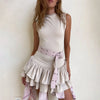 Women's Solid Pleated Short Dress Sleeveless O-neck Fashion Elegant Simple Mini Bodycon Dresses Slim Street Casual Party Holiday