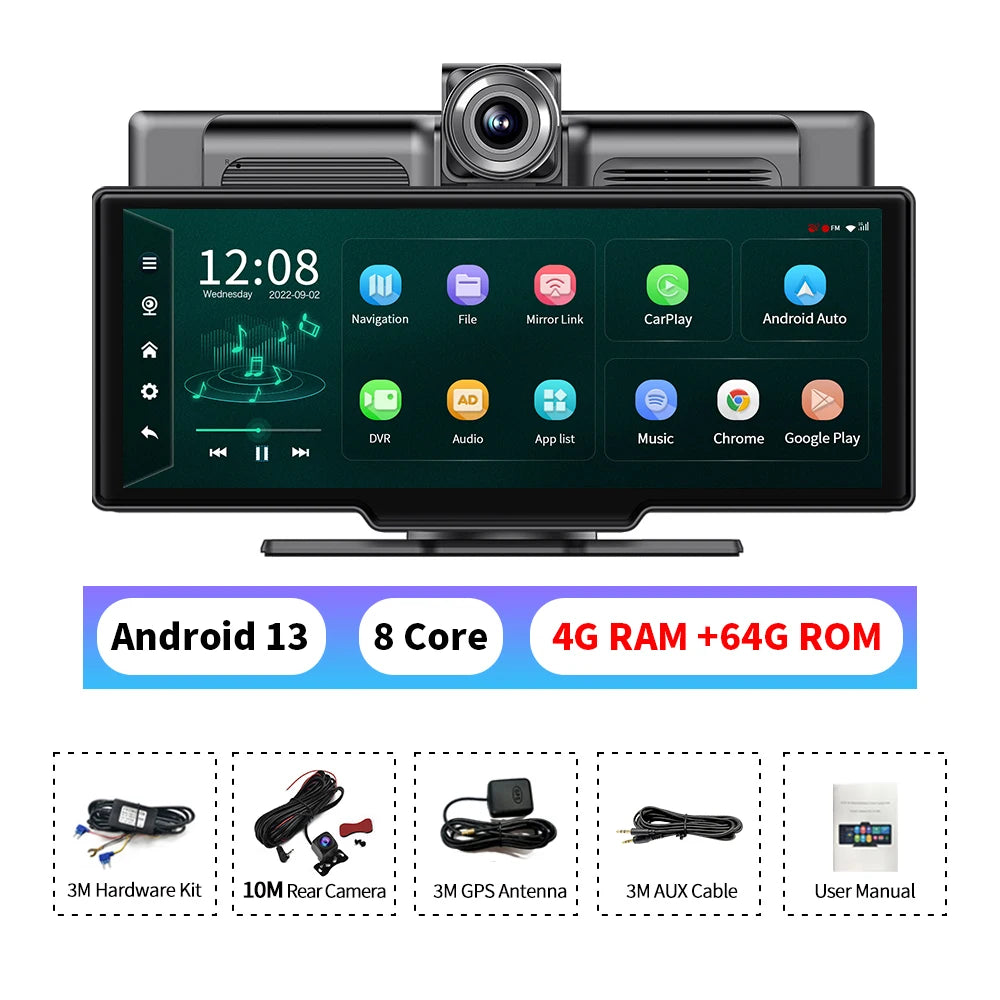 Imagebon Android 13 4G LTE 10.26 Inch Dash Cam Recorder 6+128G 8 Core ADAS Google Play GPS FM 24H Parking Monitor Mirror Video