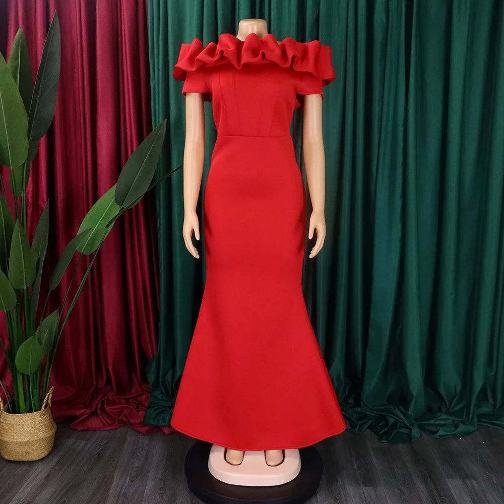 Elegant Long Dresses for Women Off the Shoulder Short Sleeve Mermaid Floor Length Luxury Female Birthday Party Dinner Dress Robe