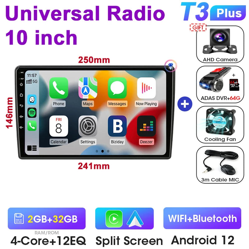 Universal 7 9 10″ 2 din Android 12 Car Radio Multimedia Video Player For Nissan Kia Honda Toyota Volkswagen 4G DSP Carplay Auto