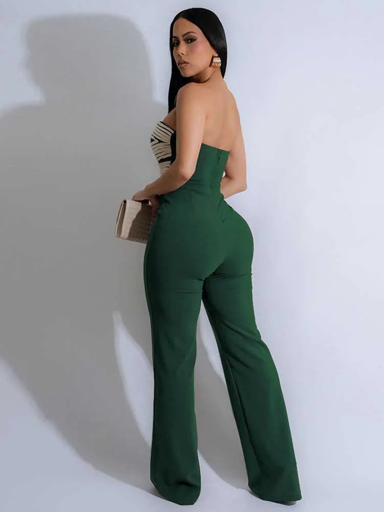 Women Summer Strapless Jumpsuit Sexy One Piece Outfits Cut Out Waist Party Jumpsuit Clothing Lady Full Length Backless Jumpsuits