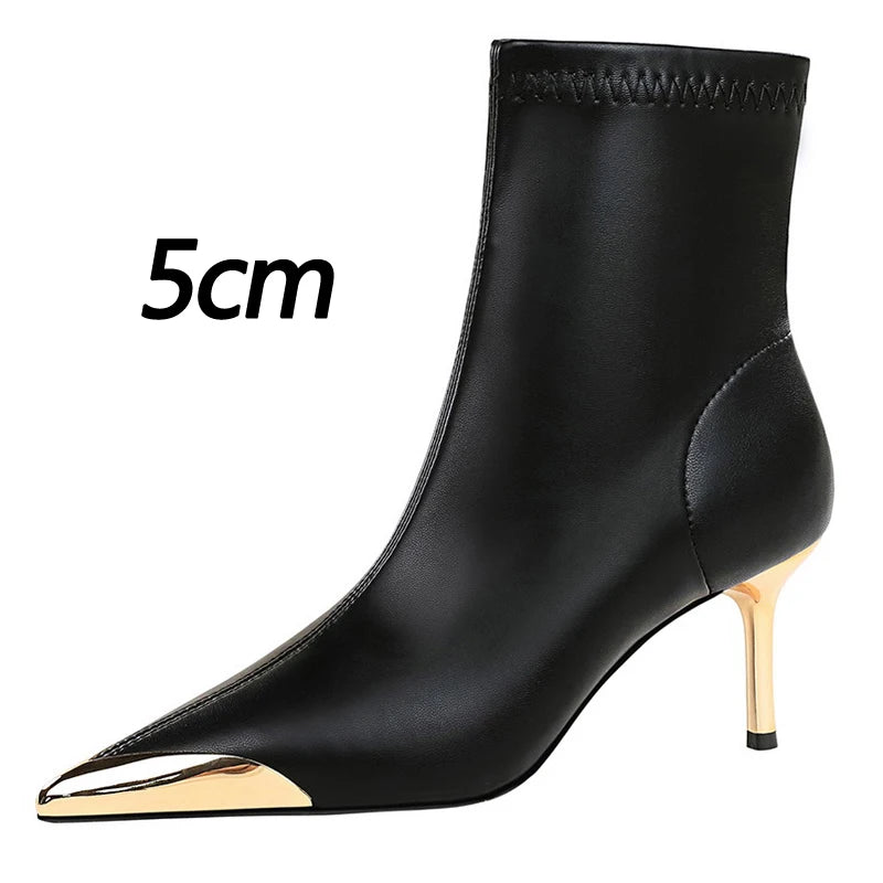 BIGTREE shoes Autumn Winter Boots Metal Pointed tip Women Boots Fashion Leather Boots High Heels Stilettos New Women Ankle Boots