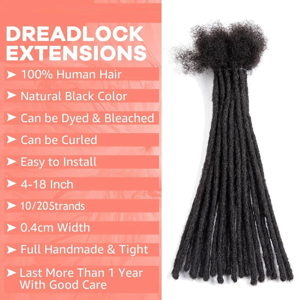Handmade Permanent Locs Thickness Dreadlock Extensions Soft 100% Human Hair Locs Extensions Natural Black For Women Men Full