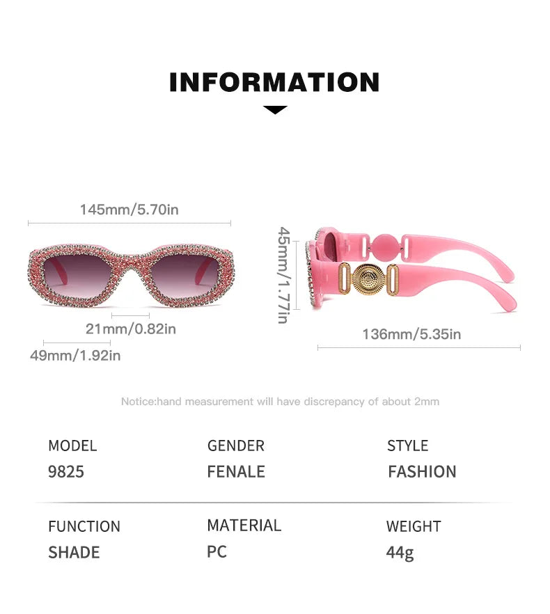 Fashion Square Sunglasses for Women Rectangle Brand Shades Sun Glasses Bling Diamond Eyeglasses Uv400 Glittering Accessories