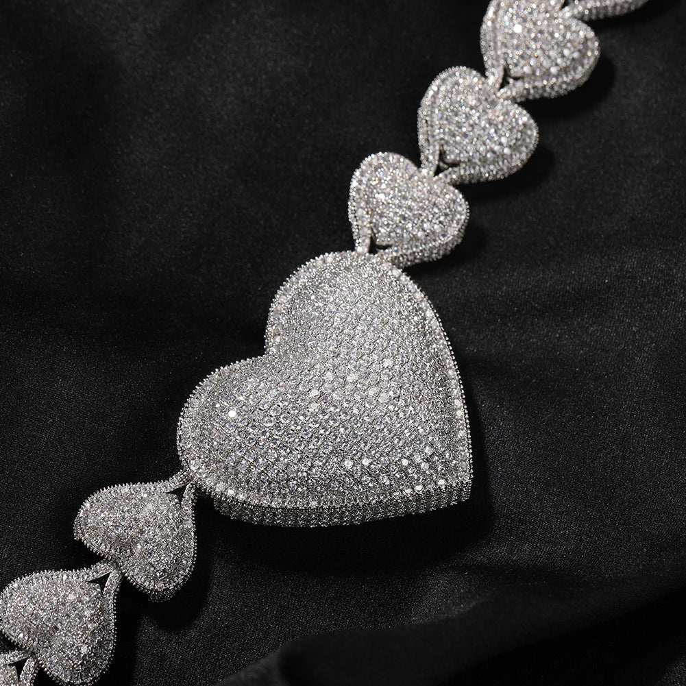 THE BLING KING Iced Out Big Heart Chain Collar Y2K 17mm Choker For Women Girl Micro Paved 5A Cubic Zircon Lovely Wedding Jewelry