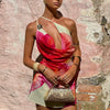 TARUXY One-shoulder Sexy Printed Dress Draped Swinging Collar Beach Vacation Mini Dress Elegant Sleeveless Female High Waist