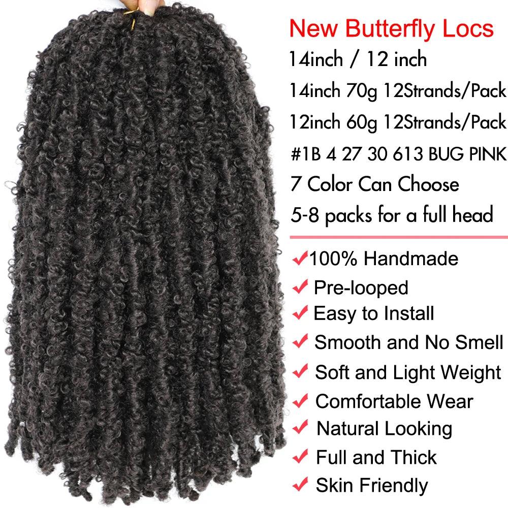 14 12 inch Butterfly Faux Locs Crochet Hair Braids Pre looped Distressed Goddess Butterfly Soft Locs Crochets Braids Cheveux Lok