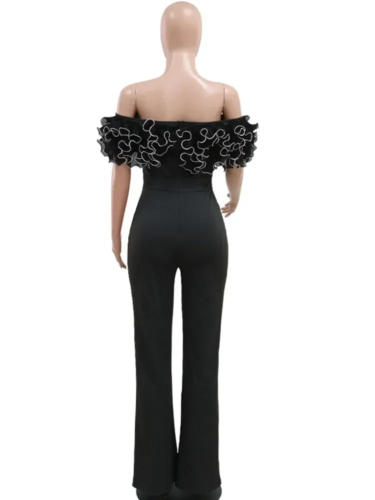 Sexy Slash Neck Slim Fit Jumpsuit for Woman Jumpsuits Rose One Piece Women Club Overalls Celebrities Outfits Party Sexy Rompers