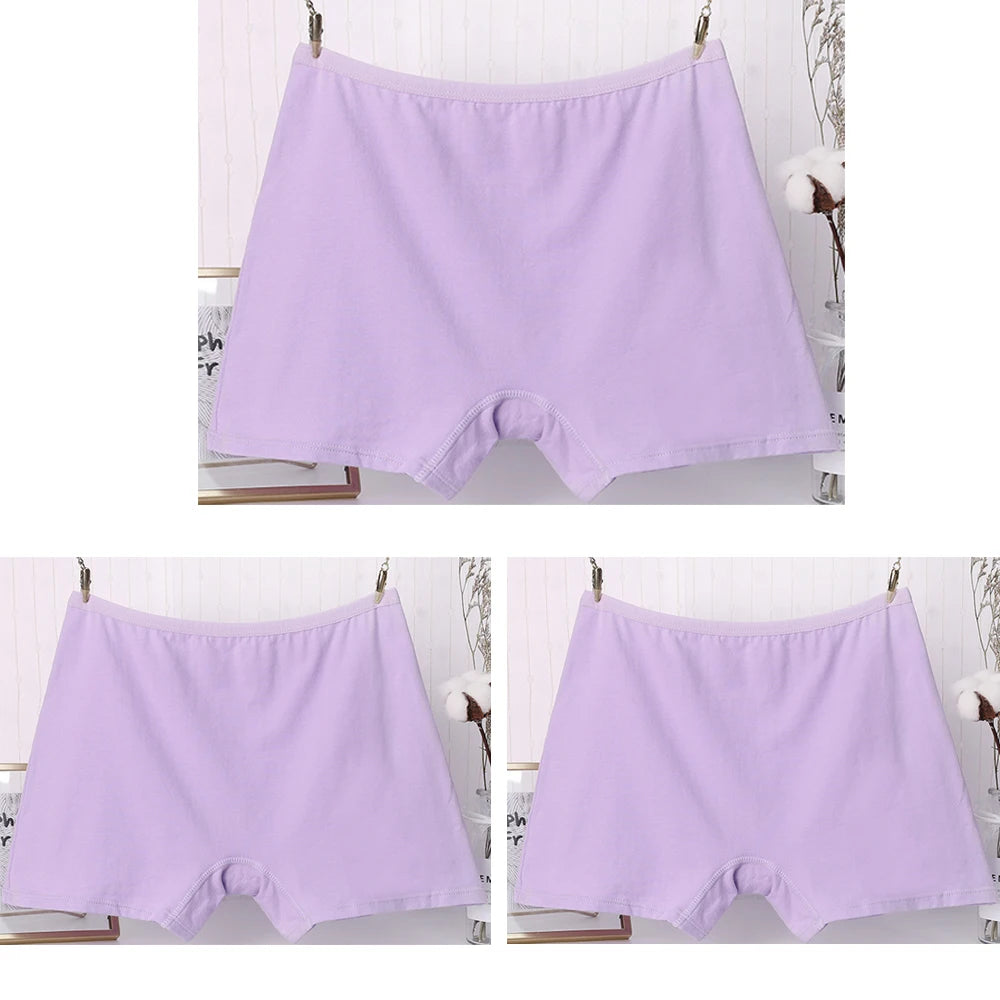 3pcs Cotton Women Panties Lady Plus Size Boxer Underwear High Waist Briefs Solid Color Female Shorts Safety Panty