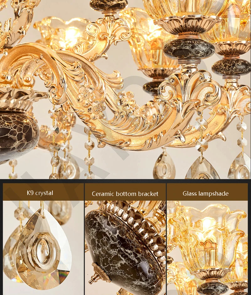 Chandelier Living Room Grand Luxury Crystal Lamp Dining Room Bedroom Decoration French Retro Chandelier Lighting Fixtures