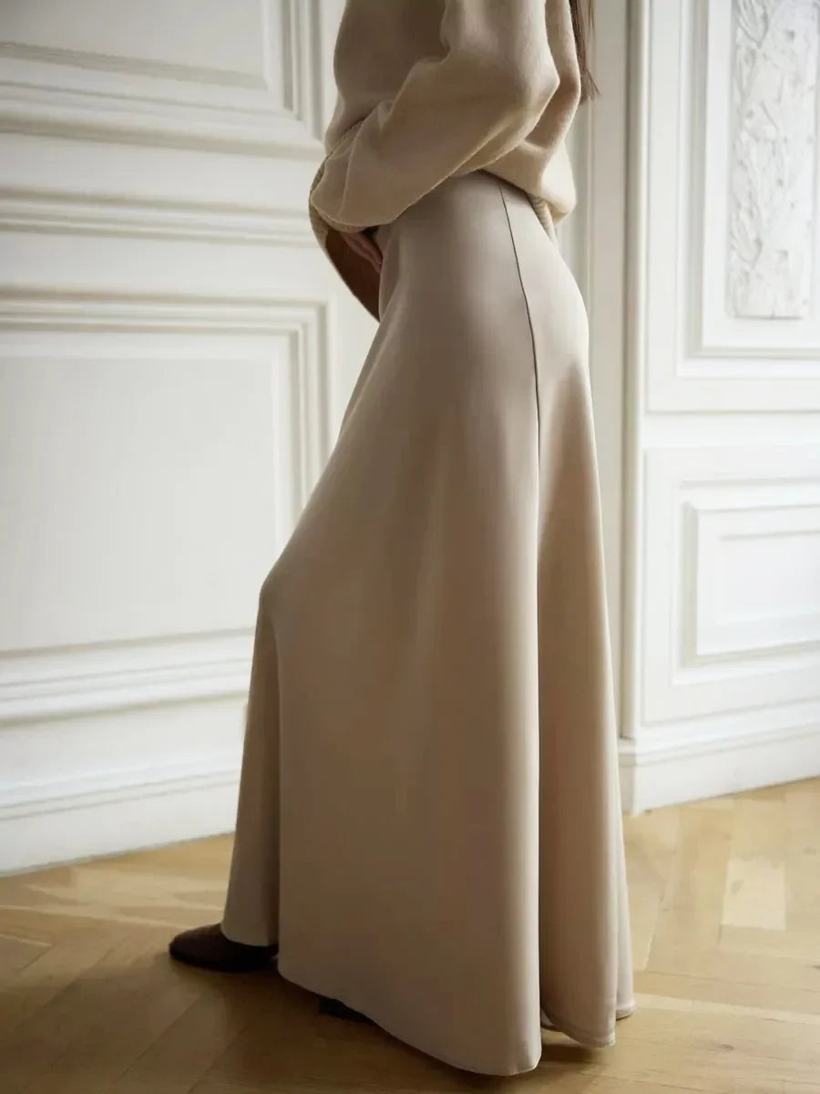 Wolfeel Casual Satin Women'S Skirt Spring Summer Fashion Loose High Waist Maxi Skirts Elegant Simple Slik Fishtail Skirt