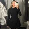 Hugcitar 2024 Spring O Neck Long Sleeve Solid Patchwork Zip Up Sexy Bodycon Mini Dress Women Fashion Outfits Birthday Party Y2K