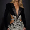 2024 Luxury Diamonds Tassel Sexy hollow Out Notched Black Mini Dress Woman Evening Party Vestido Celebrate Club Party Outfit