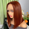 Short Brown Color Bob Wig Peruvian Straight Lace Front Human Hair Wigs For Women #33 Reddish Brown 13*6*1 T Lace Part Wig