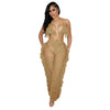 RT Sexy Women Crochet Set Two Pieces Set Halter Backless Top Pants Tassels Knitted 2 Pieces Set Hollow Out Crocheted Beach Set