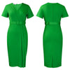 2024 summer new short sleeve V-neck waist solid color Tunle pencil skirt dress