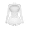 CM.YAYA Women Long Sleeve Lace Ruffles Ruched High Waist Short Jumpsuit Streetwear Backless Street One Piece Romper Playsuit