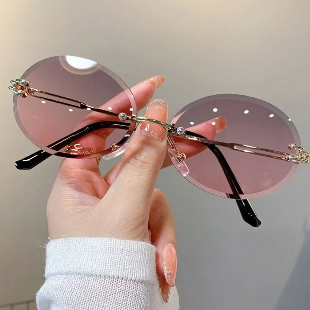 Vintage Metal Punk Sunglasses Rimless Oval Sun Glasses Trendy Frameless Shades UV400 Protection Gradient Glasses