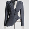 TWOTWINSTYLE Hollow Out Backless Slimming Blazers For Women Notched Collar Long Sleeve Spliced Button Irregular Blazer Female