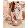Women's Pajama Pocket Heart Embroidered Pajama Set Satin Comfortable Short Sleeve Button Pajama Lounge Pant For Women Sleepwear
