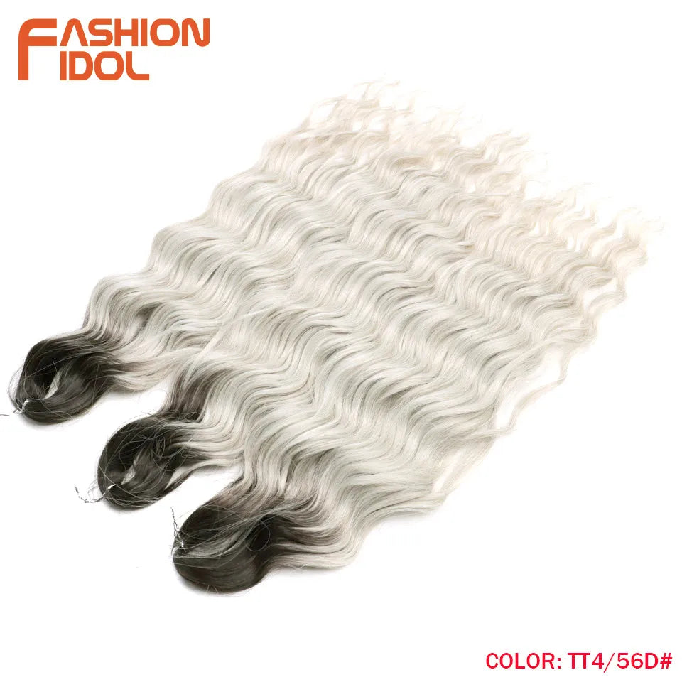 FASHION IDOL 24 Inch Synthetic Hair Water Wave Braiding Hair Extensions Ombre Rainbow color Deep Wave Curl Twist Crochet Hair