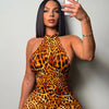 Weird Puss Backless Romper Women Halter Bandage Leopard Print Fit Tight Stretch Summer Sexy Hipster Activity Workout Playsuits
