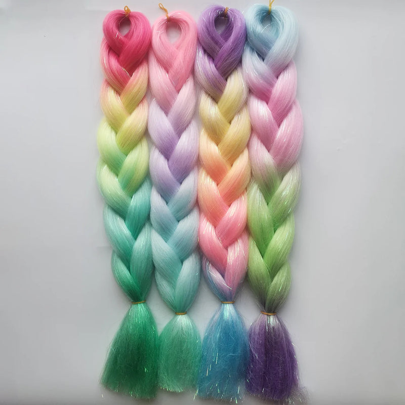 Colored Braiding Hair Mix Tinsels  Jumbo Braiding Tinsel Hair 4 Tones Ombre Braids  24 inch Festival Rave Hair For Girls Kids