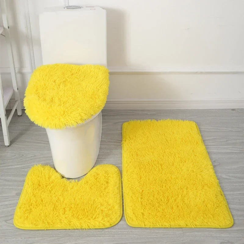 3PCS/set Solid Color Home Carpets Toilet Lid Cover Rugs Kit Non-slip Foot Mat for Bathroom Floor Bath Rug Foot Mat