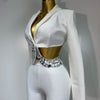 Women Sexy Long Sleeve Beading Bodycon Two Pieces Pants Bandage Set 2025 Celebrity Designer Fashion Women's Luxury Birthday Set