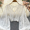 Autumn Black/White/Brown Sexy Lace Blouse Women Elegant V-Neck Puff Long Sleeve Open Back Short Tops Female Party Blusas 2021