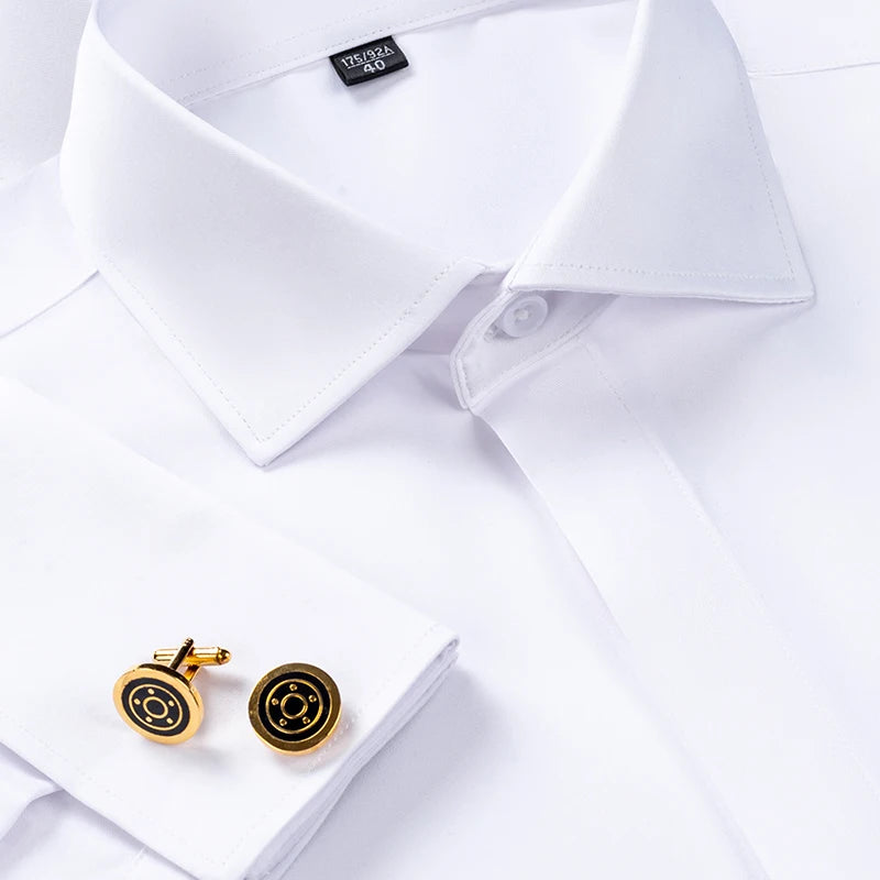 Men's French cufflink shirt with long sleeves slim fit concealed buttons solid color high end wedding dress formal men's